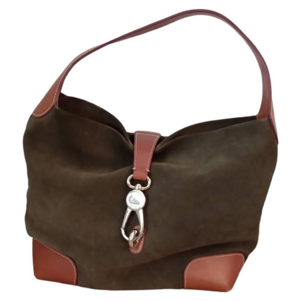 Dooney & Bourke suede logo lock shoulder bag in Olive